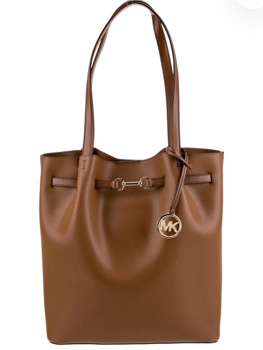 Michael Kors Brown Leather Shoulder Tote with MK Charm